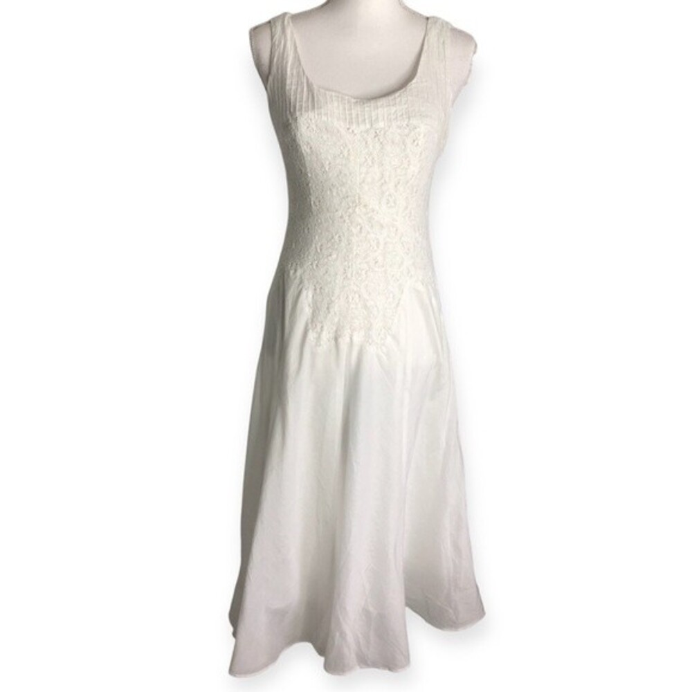 Nine West Vintage White Lace Corset Detail Sleeveless Midi Dress
